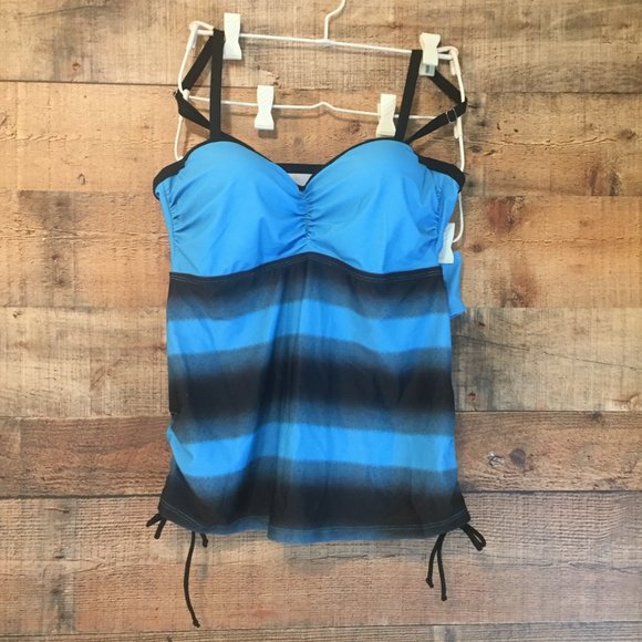 Beach Sissi Tankini Size L Blue/Black Ombre Stripe Top Solid Blue Bikini Bottom - Picture 4 of 10